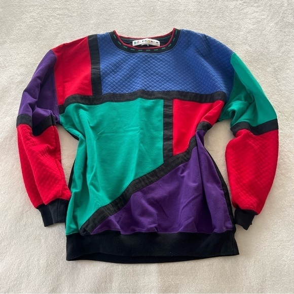 Vintage Belvedere Colorblock Crew Neck Unisex Pullover Sweater - Picture 2 of 6